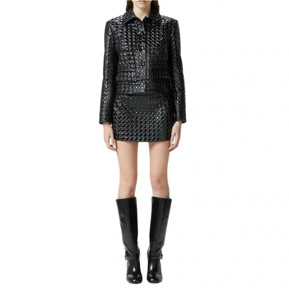 Pinko Leopardi Giacca Faux Leather Jacket Black Quilted Women’s Size US 4, IT 40